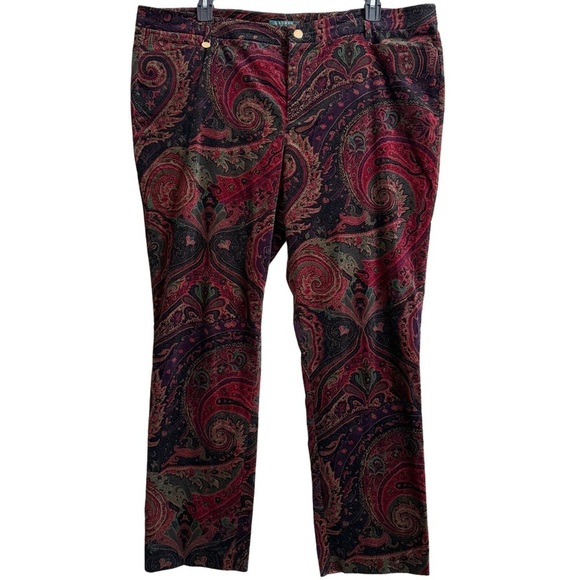 LAUREN RALPH LAUREN Vintage Velvet Paisley Preppy Colorful Y2K Pants Size 20W - Picture 5 of 8